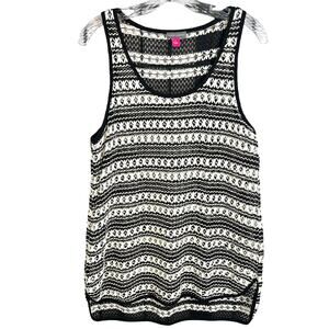 Vince Camuto Crochet Sleeveless Knit Tank Top Shirt Black Large